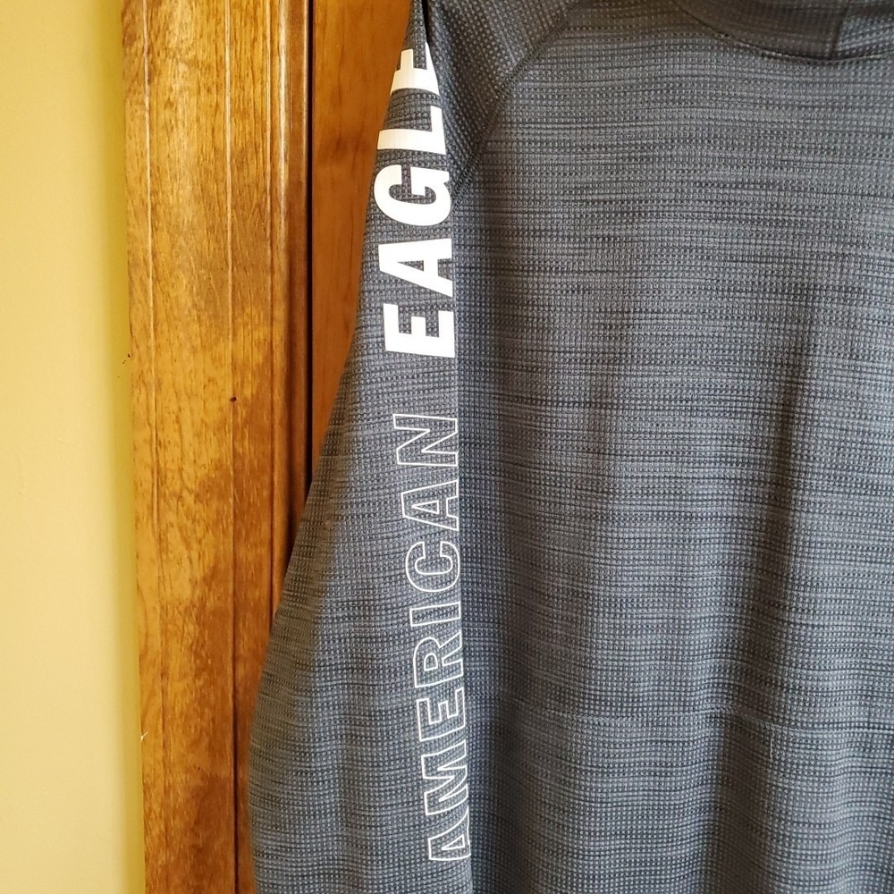 American Eagle Med Hoodie Mens Gray Flex Logo Graphic Pullover Sweatshirt Active - Picture 3 of 10